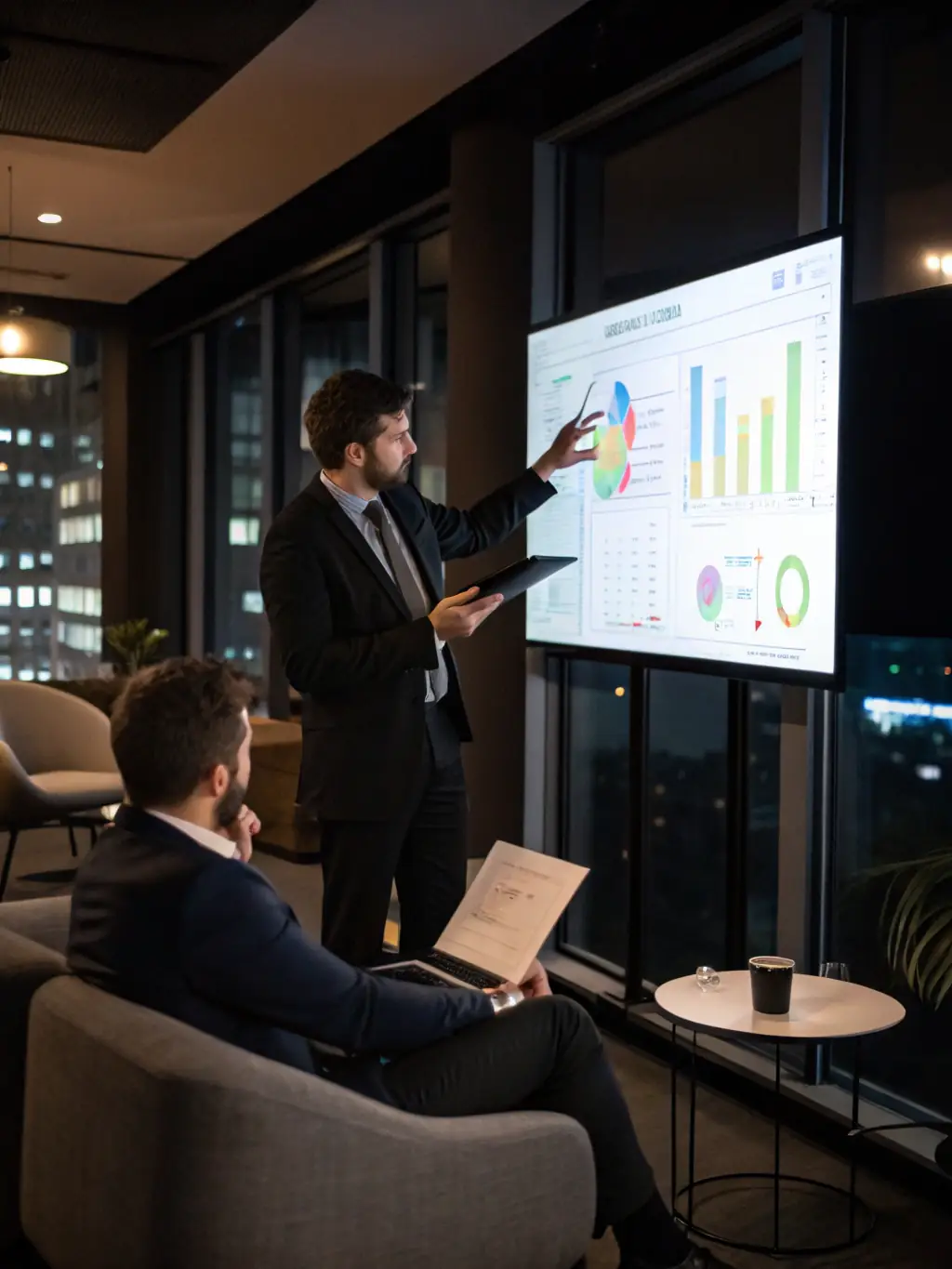 A consultant is presenting a detailed report on campaign results to a client, highlighting key performance indicators and discussing future strategies.