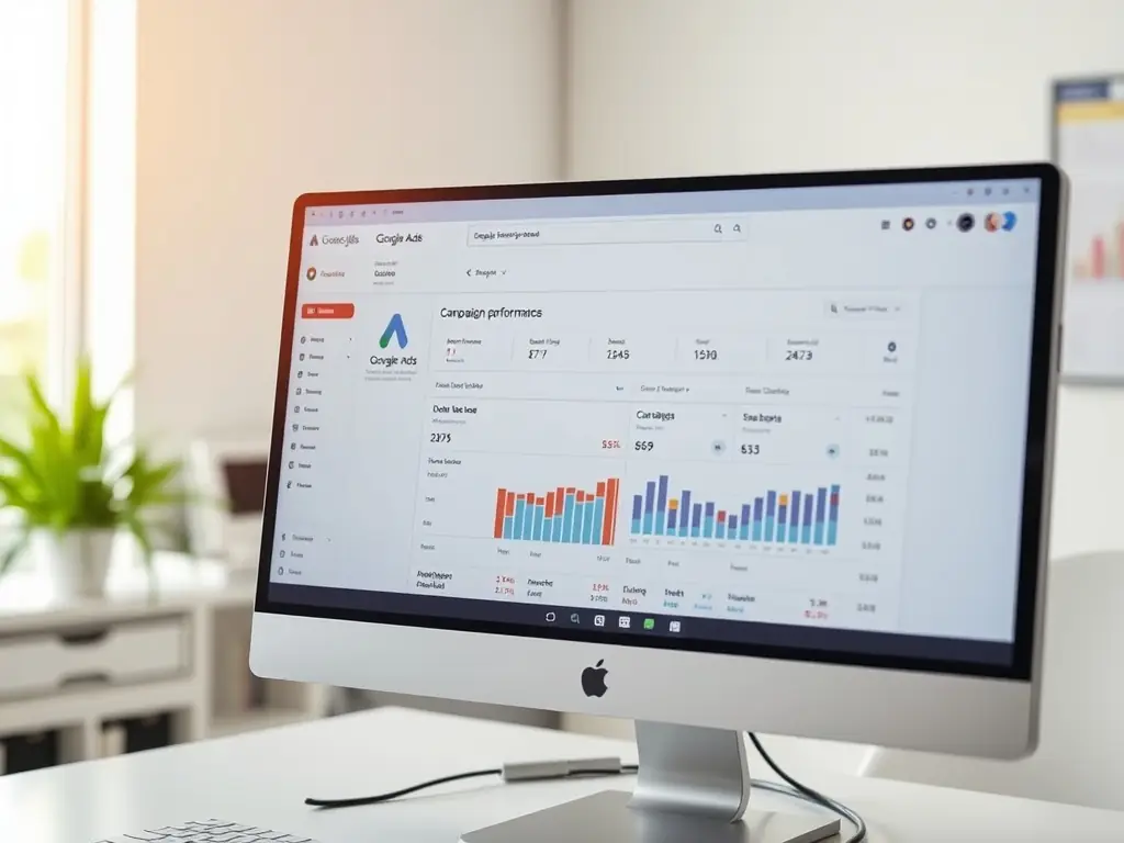 An image of Google Ads interface with active campaigns and keyword insights, used to represent Funnel Estratega's Google Ads Campaigns service.